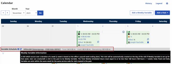 Variable Schedule Label on the Patient Calendar